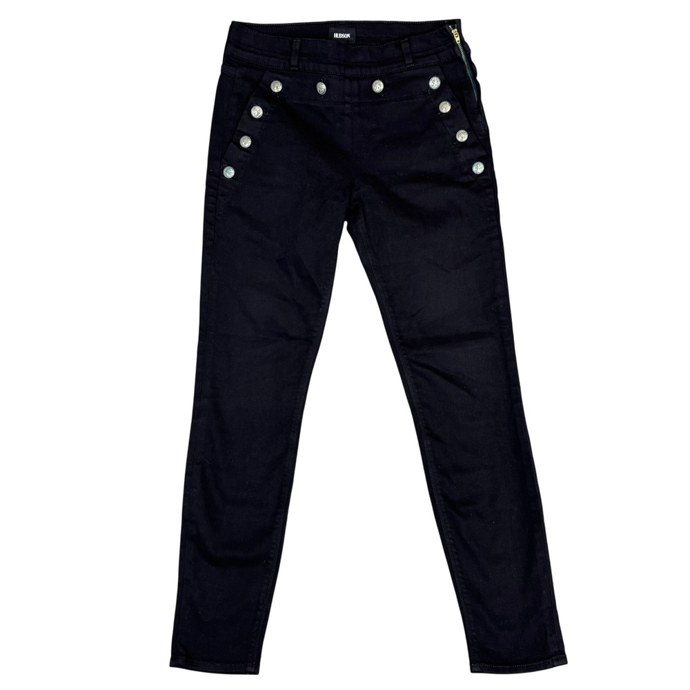 Hudson Black Nautical Anchor Button Side Zip Skinny Pants Trousers 27